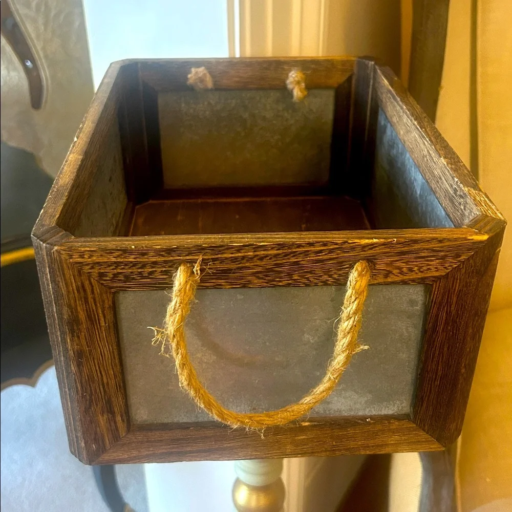 NWT Rustic Industrial Wooden and Metal Storage Box 6” x 14” - Picture 2 of 4